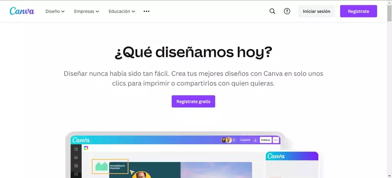 Captura de la página de inicio de Canva